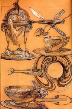  1902 Peintre - Etudes 1902 crayon gouache Art Nouveau tchèque Alphonse Mucha